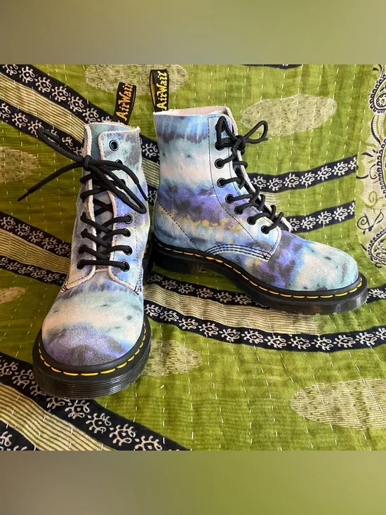 Dr. Martens 1460 Pascal Blue Tie Dye Leather Lace Up Boots Size 6 Grunge Punk - Picture 2 of 15